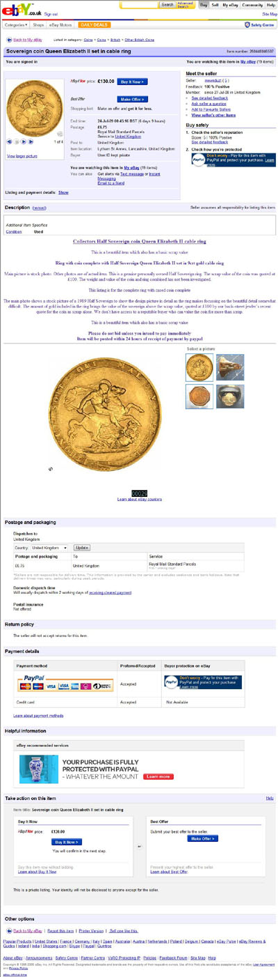 mewnduzt eBay Listing Using Our 1817 George III Gold Sovereign Image